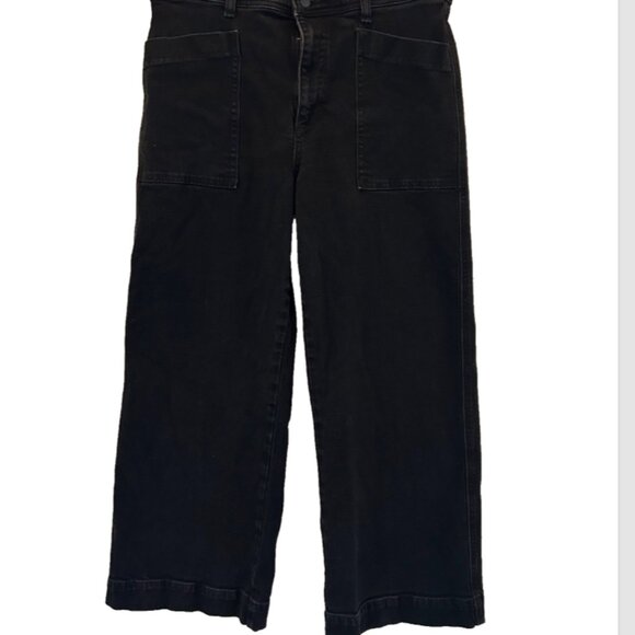Joe's Jeans Wide Leg Ankle SZ32 Black Rinse High Rise Utility Pockets Stretch - Picture 1 of 10